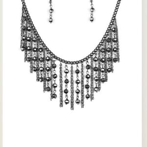 Paparazzi Silver Fringe Necklace Set Rebel Remix Black Necklace Fashion Jewelry